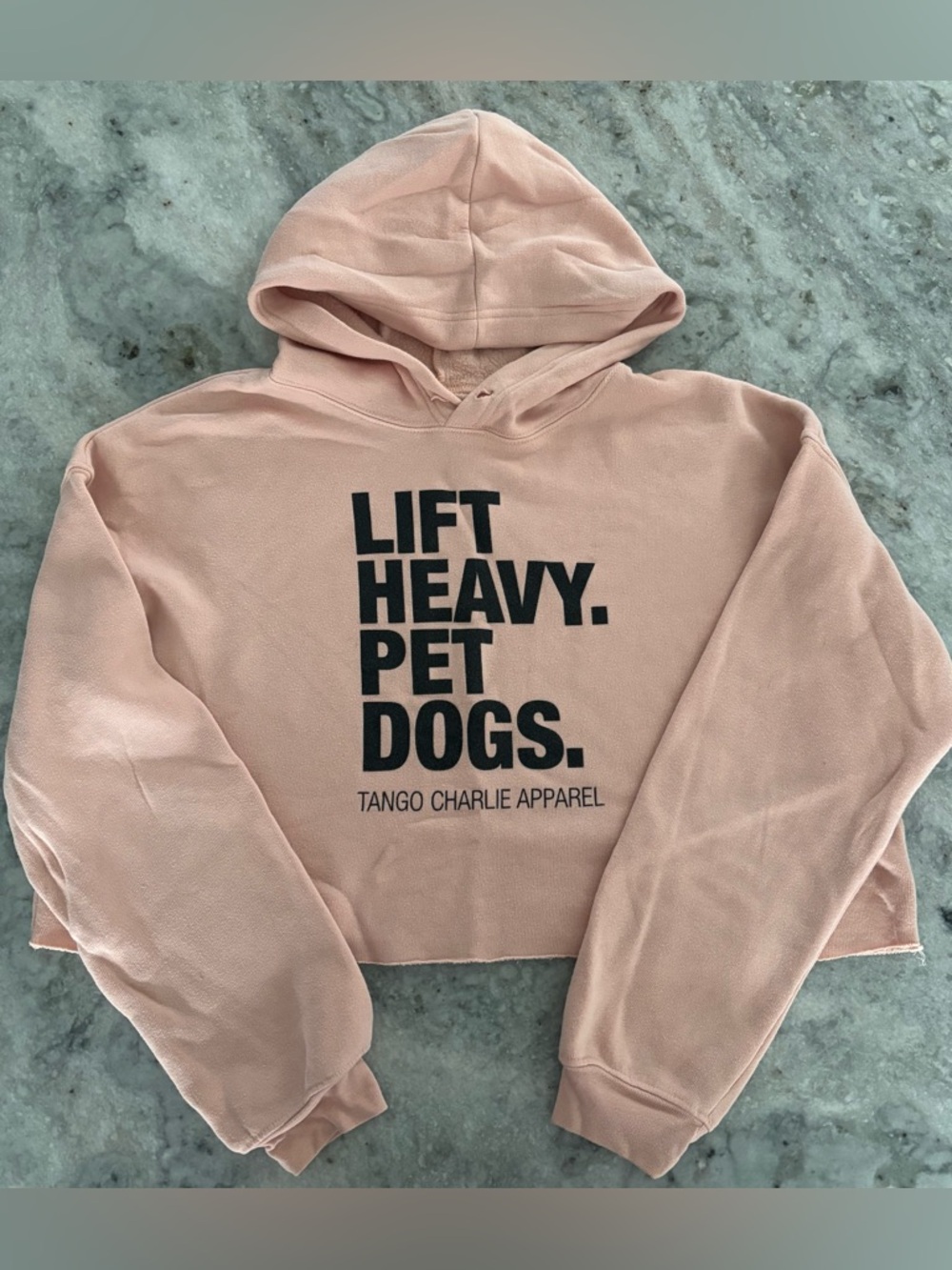 "Lift Heavy. Pet Dogs."  Cropped Hoodie